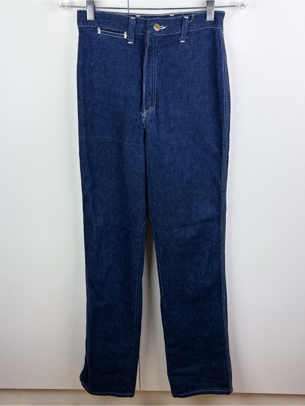 Vintage 70s Wrangler Clover Embroidered Groovy High Rise Straight Leg Jeans Blue - Picture 2 of 9